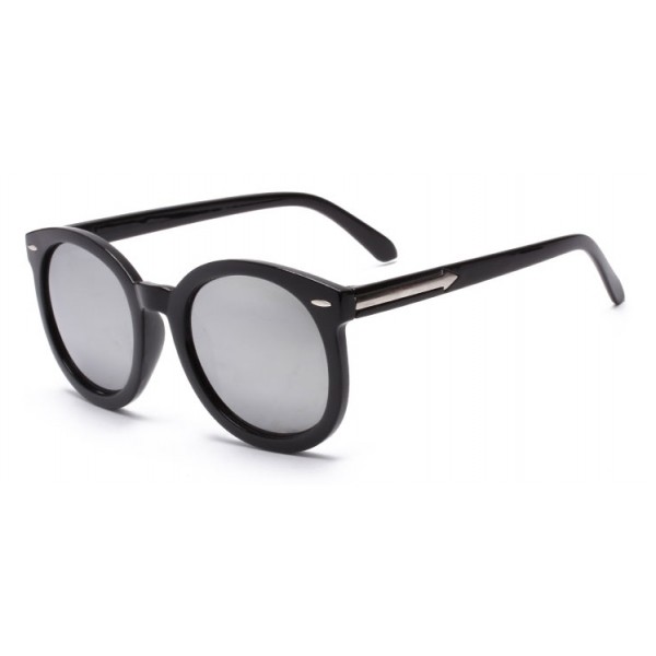 Black Round Arrow Arm Silver Mirror Polarized Lens Sunglasses
